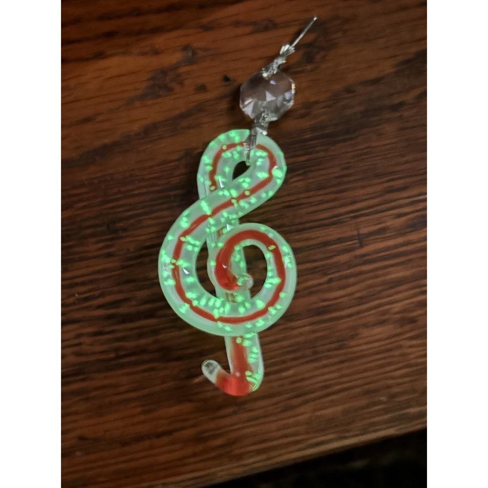 5 VTG Artisan Handblown Musical Treble Clef Orange White Glowing Art Glass Prism